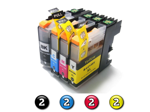 8 Pack Combo Compatible Brother LC137XL/LC135XL (2BK/2C/2M/2Y) ink cartridges